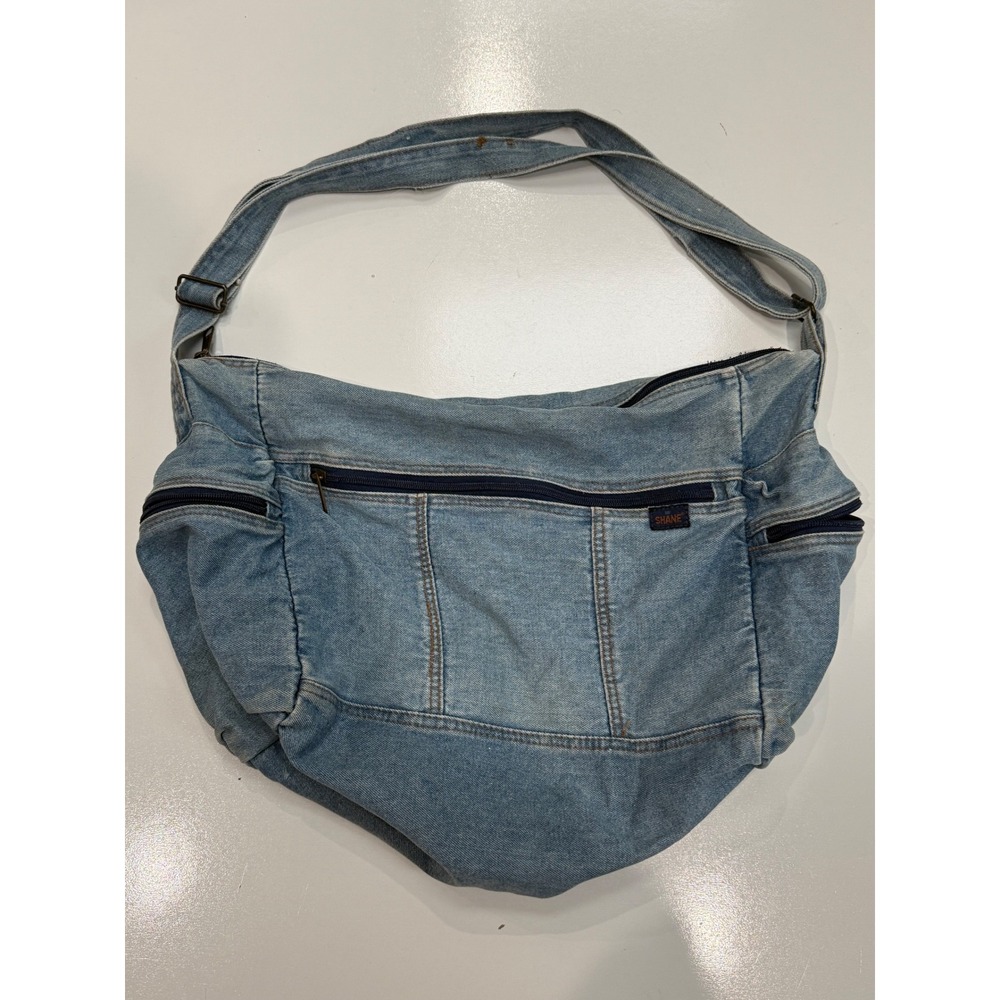 Shane Vintage Denim Crossbody Hobo Bag Light Wash Blue Y2K Messenger Slouchy